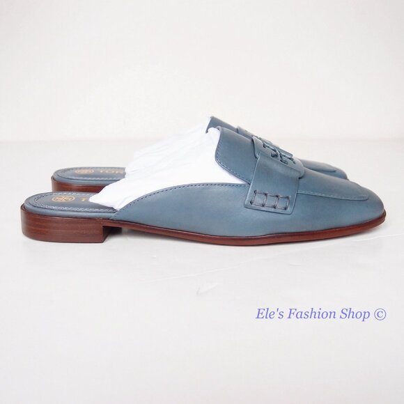 NIB Tory Burch Georgia Backless Leather Loafer Mule Blue US 7.5 8 8.5 AUTHENTIC - Picture 8 of 16